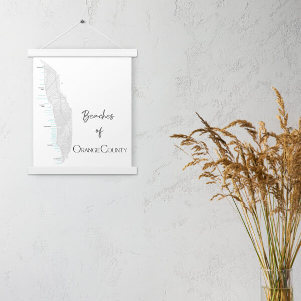 Beaches of Orange County Map Poster with hangers, 11x14